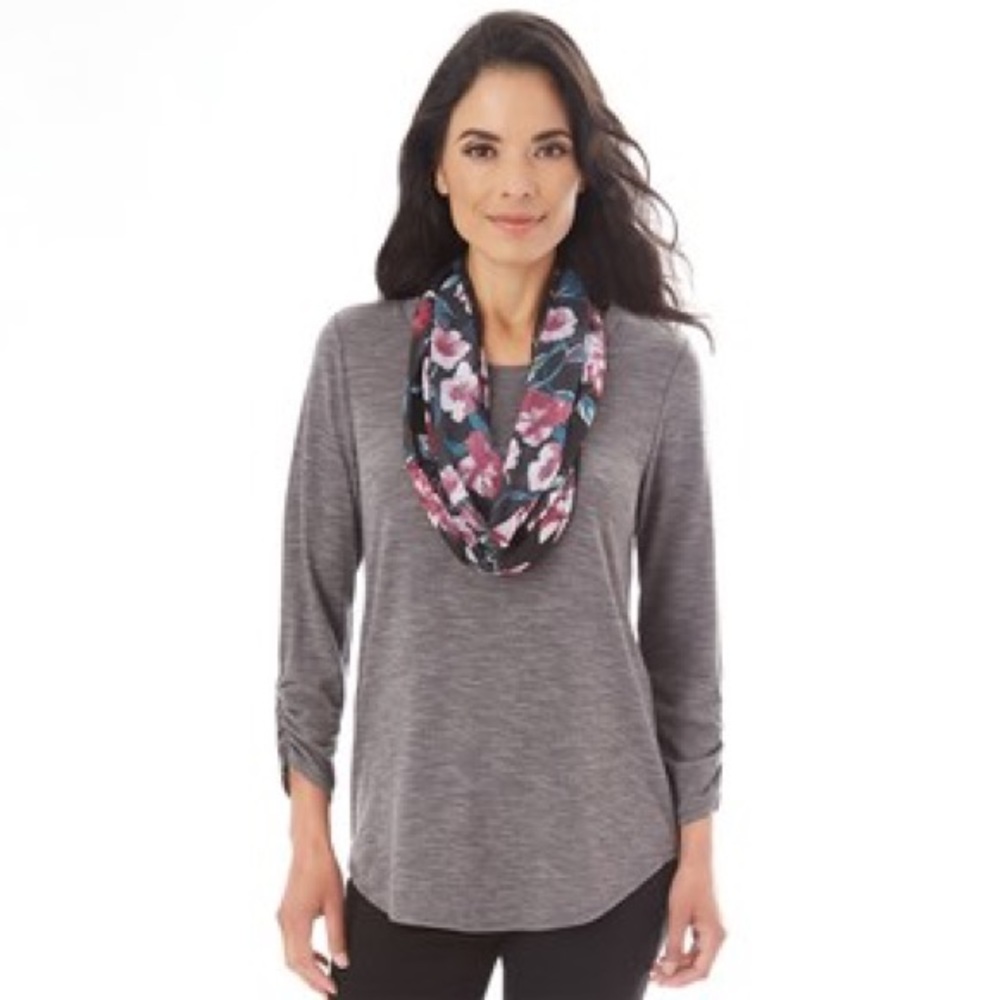 Women’s Apt. 9 Ruched Tee & Scarf Set  Gray Size S